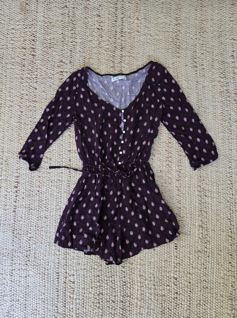 Abercrombie & Fitch Plum Button-Front Romper